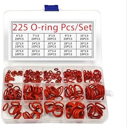 225 Pcs Red VMQ Sealed Ring Heat Resistant 200 Degree