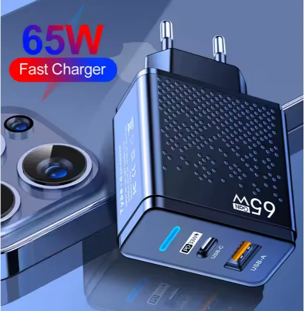 GaN 65W USB UK Charger PD Type C +USB Dual Port