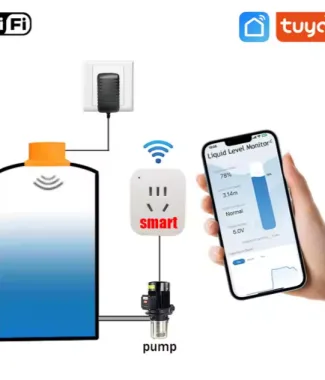Tuya AC Power Ultrasonic Water Liquid Tank Level Sensor WiFi + UK Smart Socket
