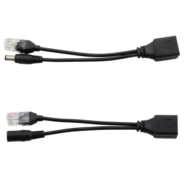 1 Pair Black 12V RJ45 Injector POE Splitter Adapter Cable